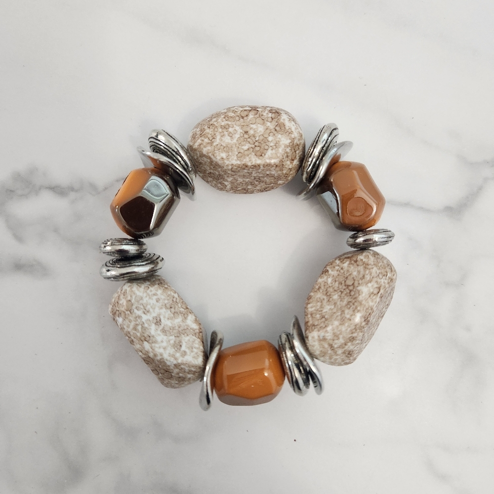 Paparazzi Earthy Stone & Silver Accent Elastic Bracelet - Picture 6 of 7
